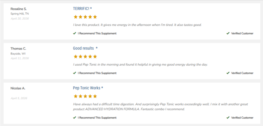 Pep Tonic Costumer reviews